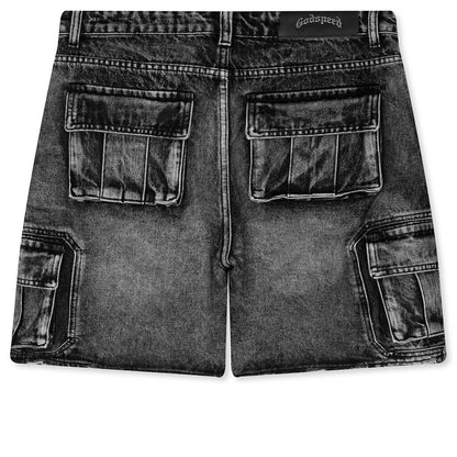 Octagon Cargo Denim Shorts Grey Wash