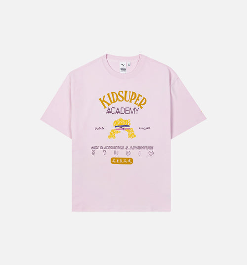 Puma x Kidsuper Academy Graphic Mens Short Sleeve Shirt Pink Yellow