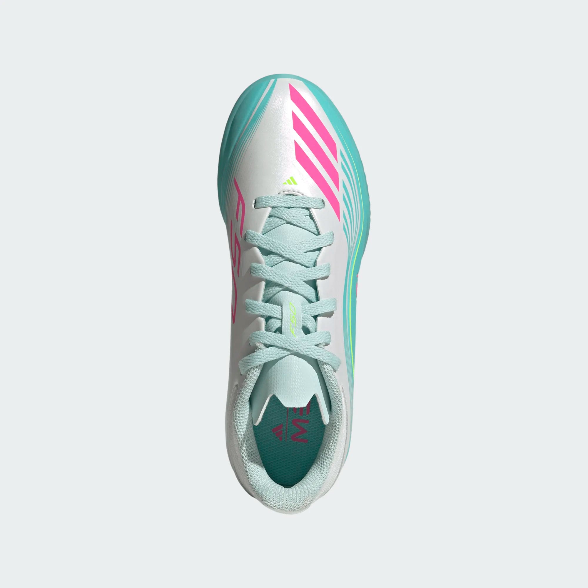 adidas F50 Messi League TF Turf Youth Soccer Cleats White Pink Aqua