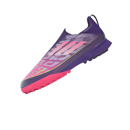 adidas F50 LEAGUE Laceless TF Youth Soccer Cleats Purple White Lemon