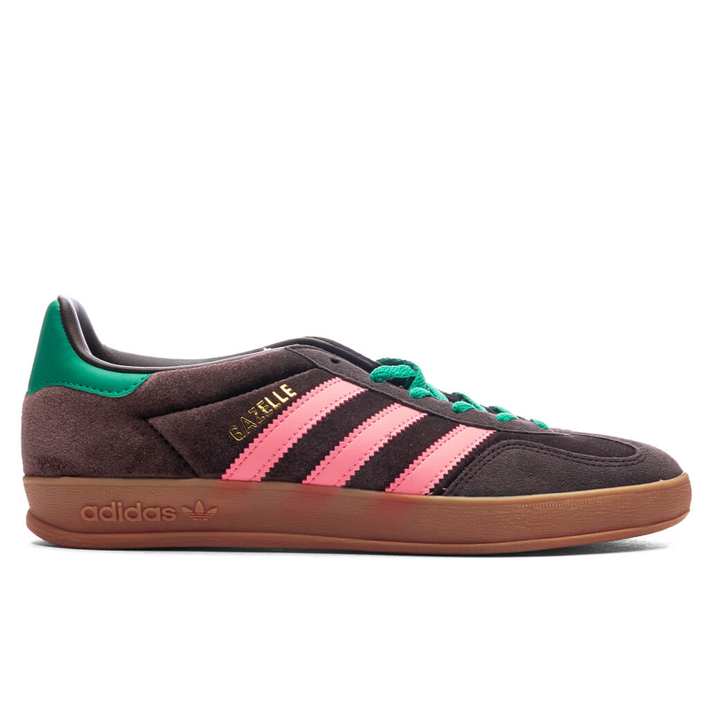 Womens Gazelle Indoor Dark Brown Pink Glow Court Green