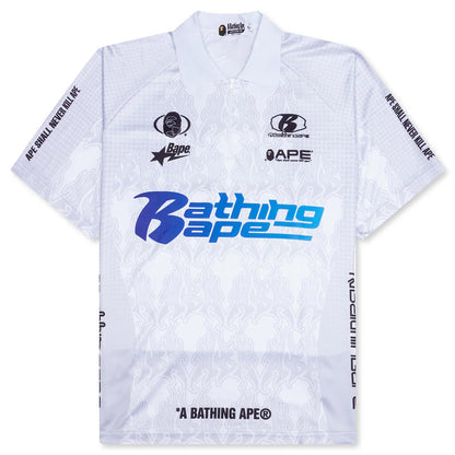 Flame Pattern Overall Print Half Zip Relax Fit Polo Shirt White