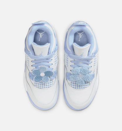 Air Jordan 4 Retro Aluminum Preschool Lifestyle Shoe White Aluminum Blue Tint Oil Green