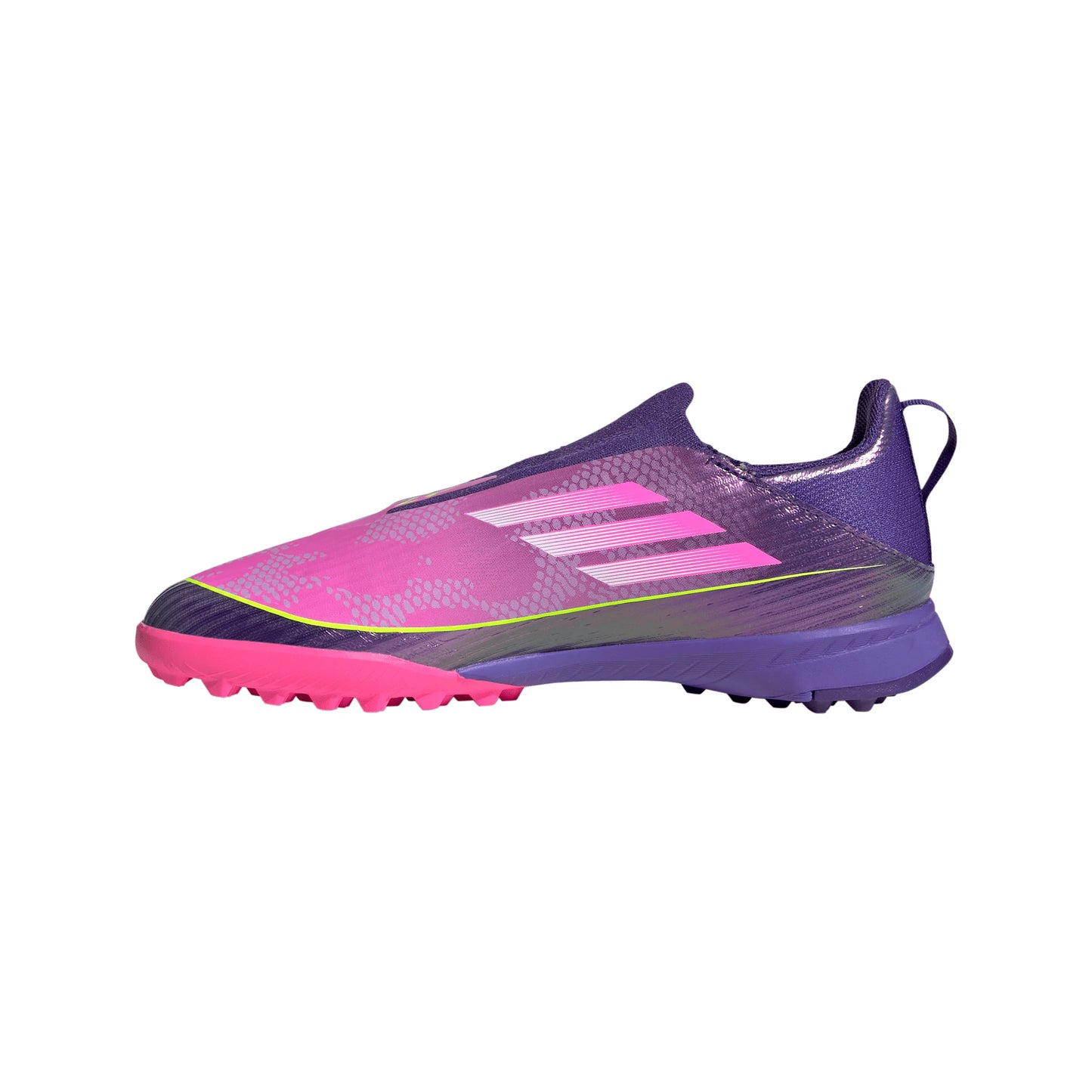 adidas F50 LEAGUE Laceless TF Youth Soccer Cleats Purple White Lemon