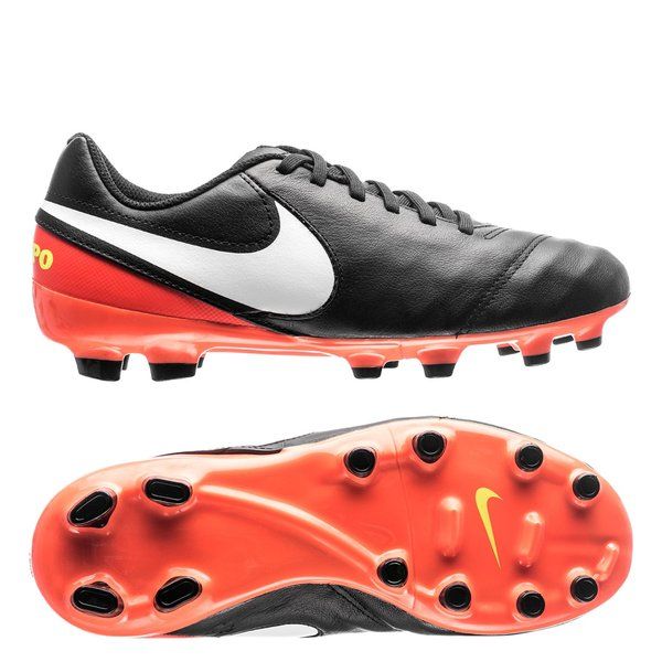 Nike Tiempo Genio II Leather FG Firm Groun Soccer Cleats Black White Orange