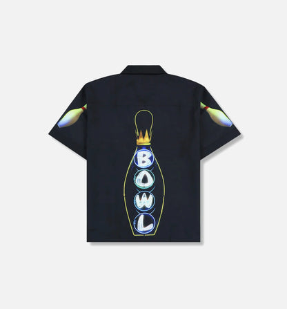 Big Lebowski Time To Bowl Button Up Mens Short Sleeve Shirt Black Red
