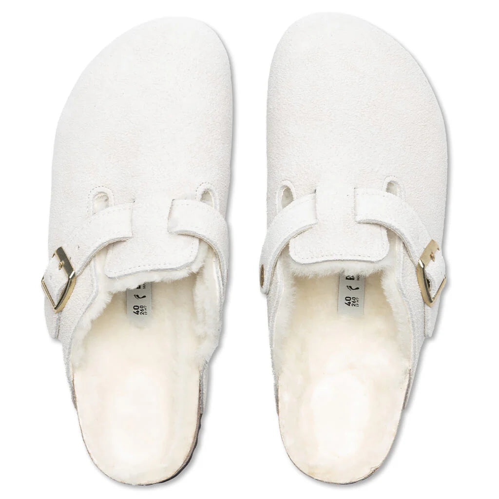 Womens Narrow Boston Shearling Suede Antique White