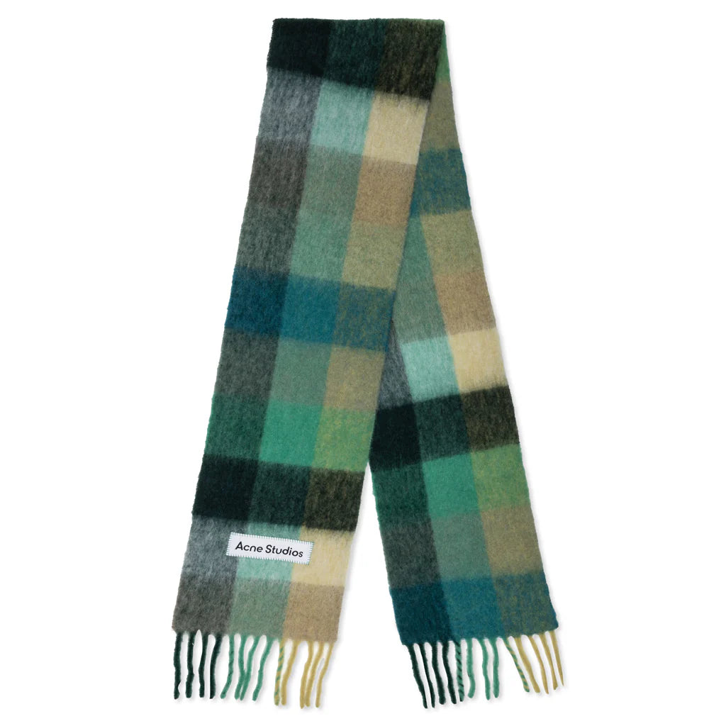 Mohair Checked Scarf Jade Green Yellow