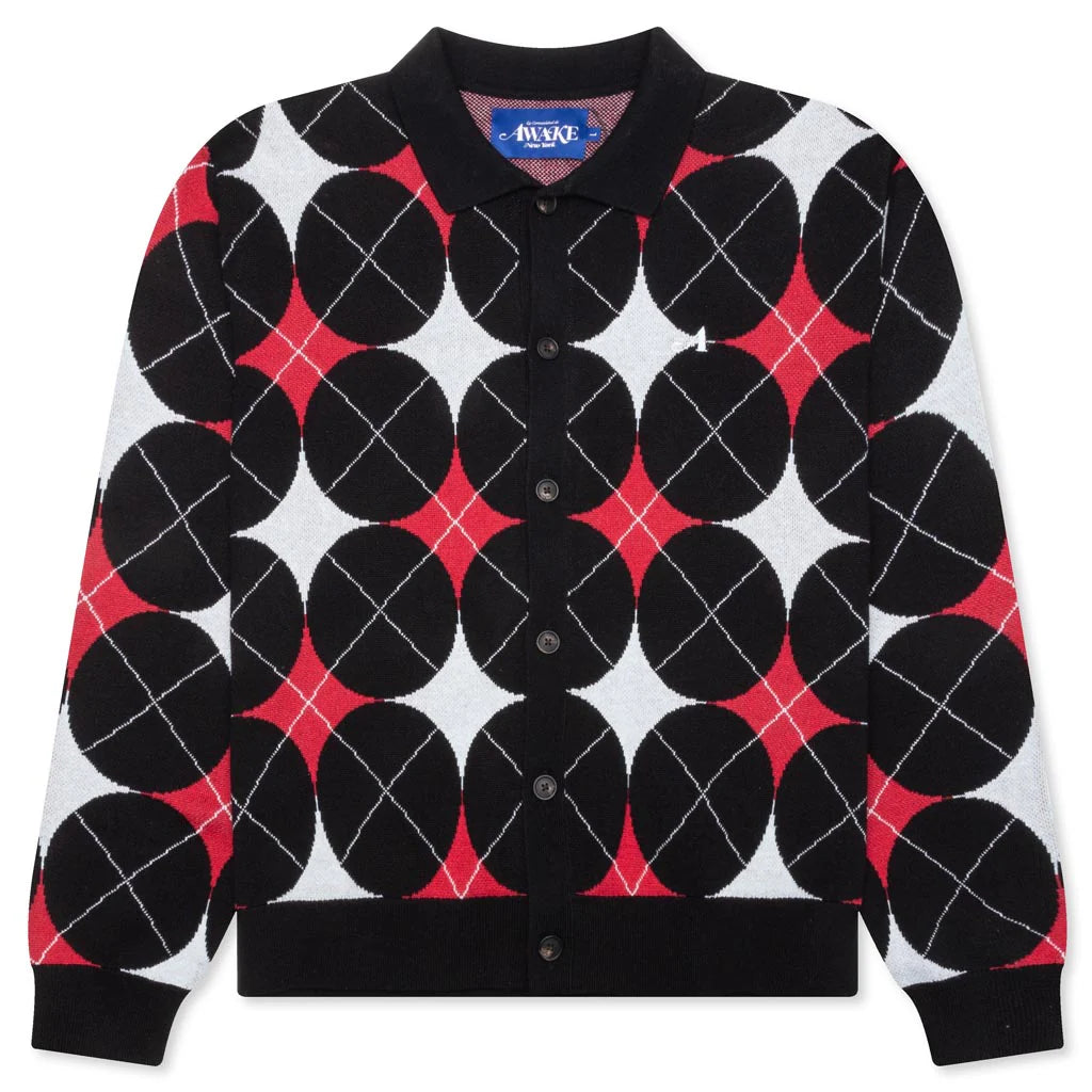 Arglye Knit Cardigan Black