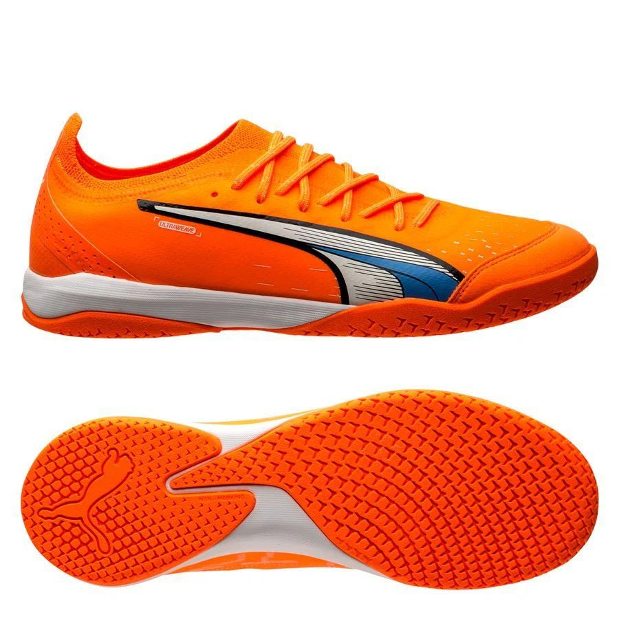 PUMA Ultra Ultimate Court Indoor Soccer Shoes Ultra Orange White Blue Glimmer