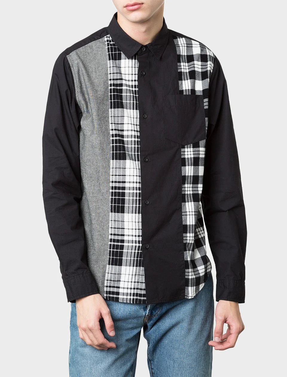 Mixed Panel Shirt Mens Shirt Black