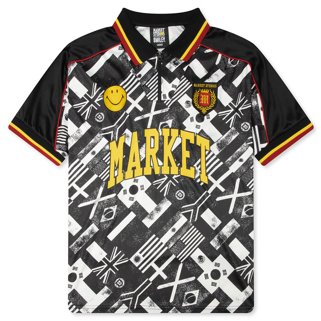 Smiley International Flags S S Soccer Jersey Black White