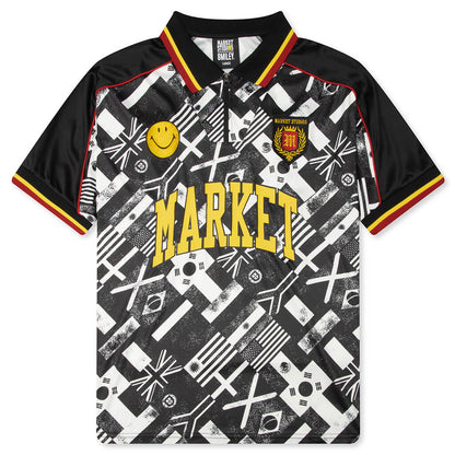 Smiley International Flags S S Soccer Jersey Black White