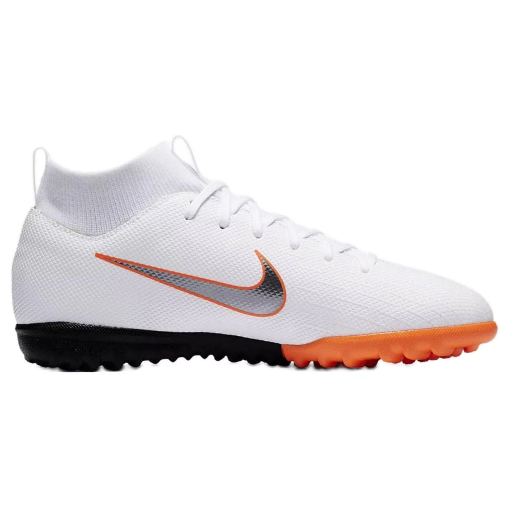 Nike JR Superflyx 6 Academy TF Turf Soccer Cleats White Grey Orange