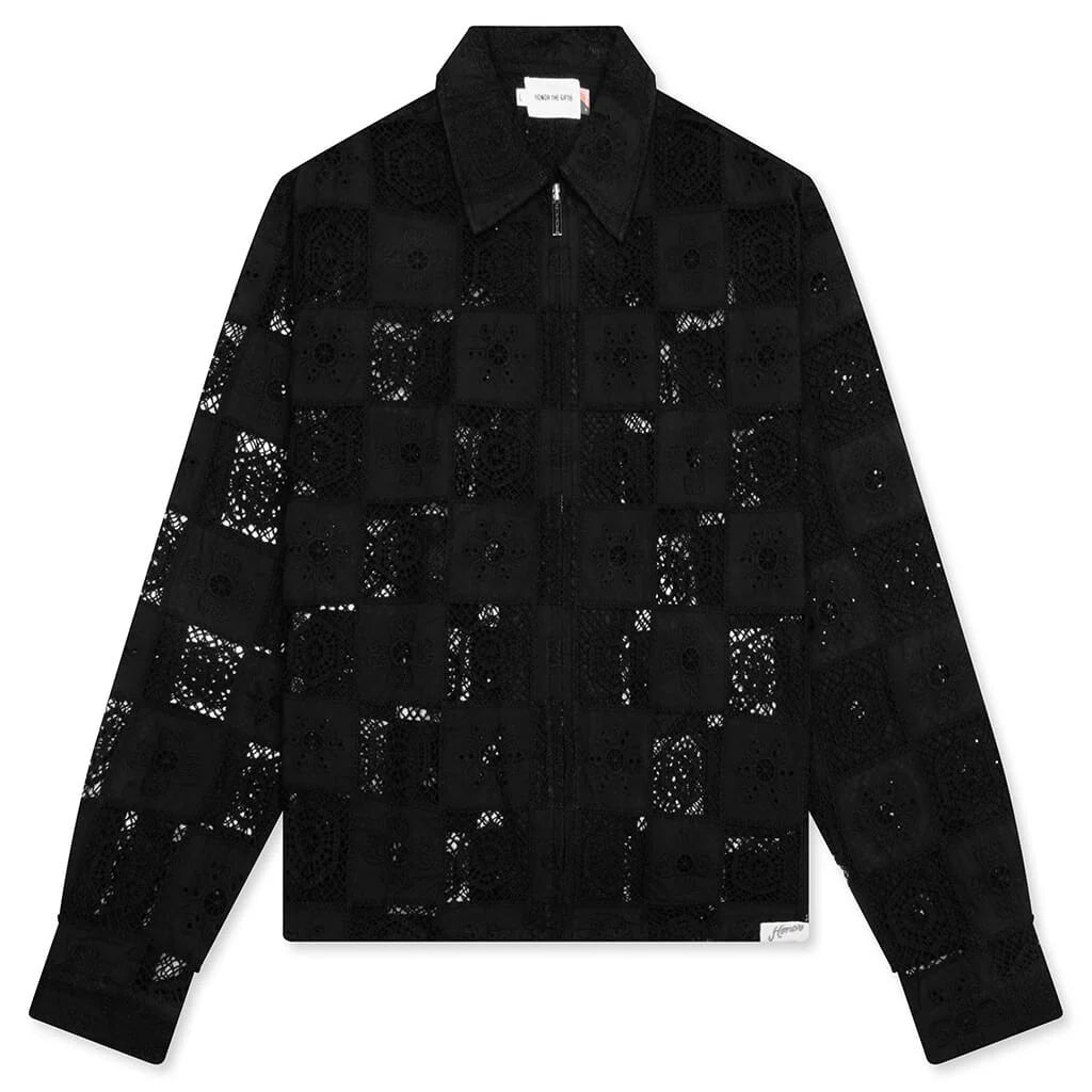 Crochet Full Zip Jacket Black