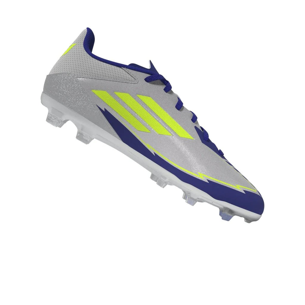adidas F50 League Messi Firm Multi Ground Boots Junior Silver Metallic Solar Yellow Lucid Blue