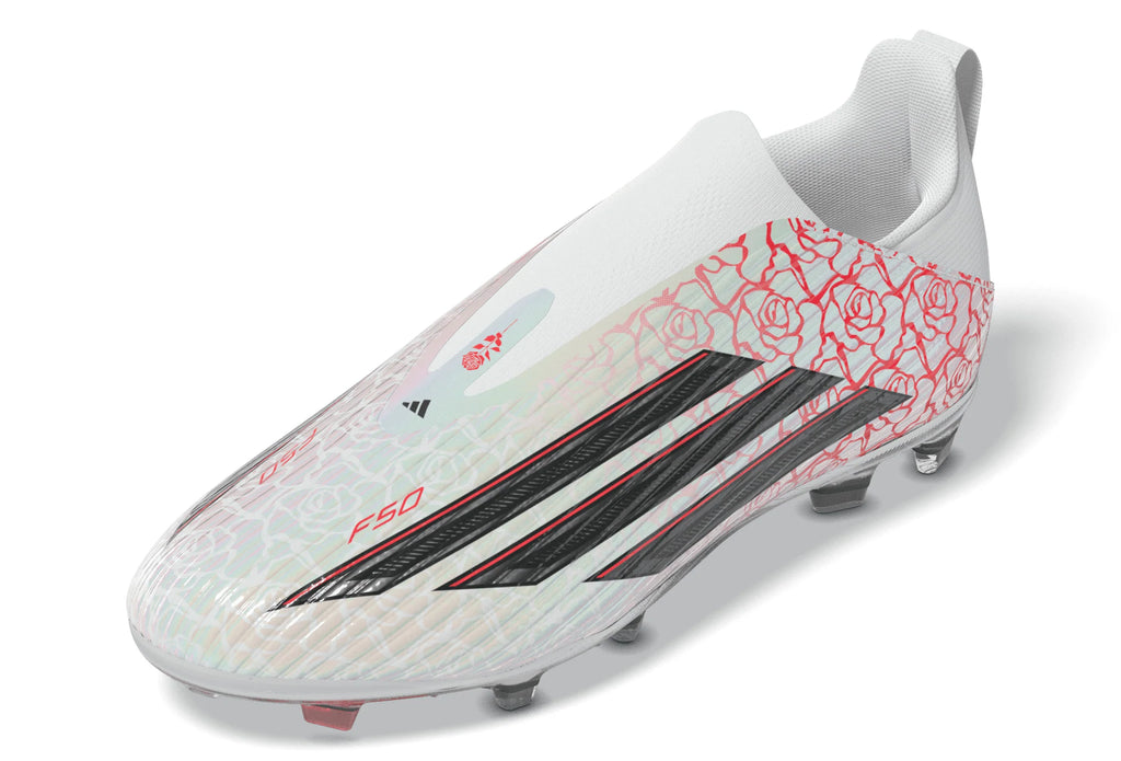 adidas F50 League Laceless FG Firm Ground Youth Soccer Cleats White Black Red