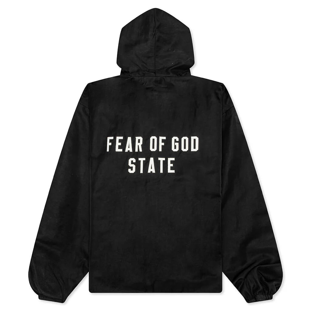 Textured Nylon Hooded Coaches Jacket Black