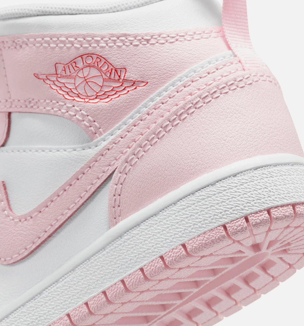 Air Jordan 1 Mid Preschool Lifestyle Shoe Pink Foam Fire Red White