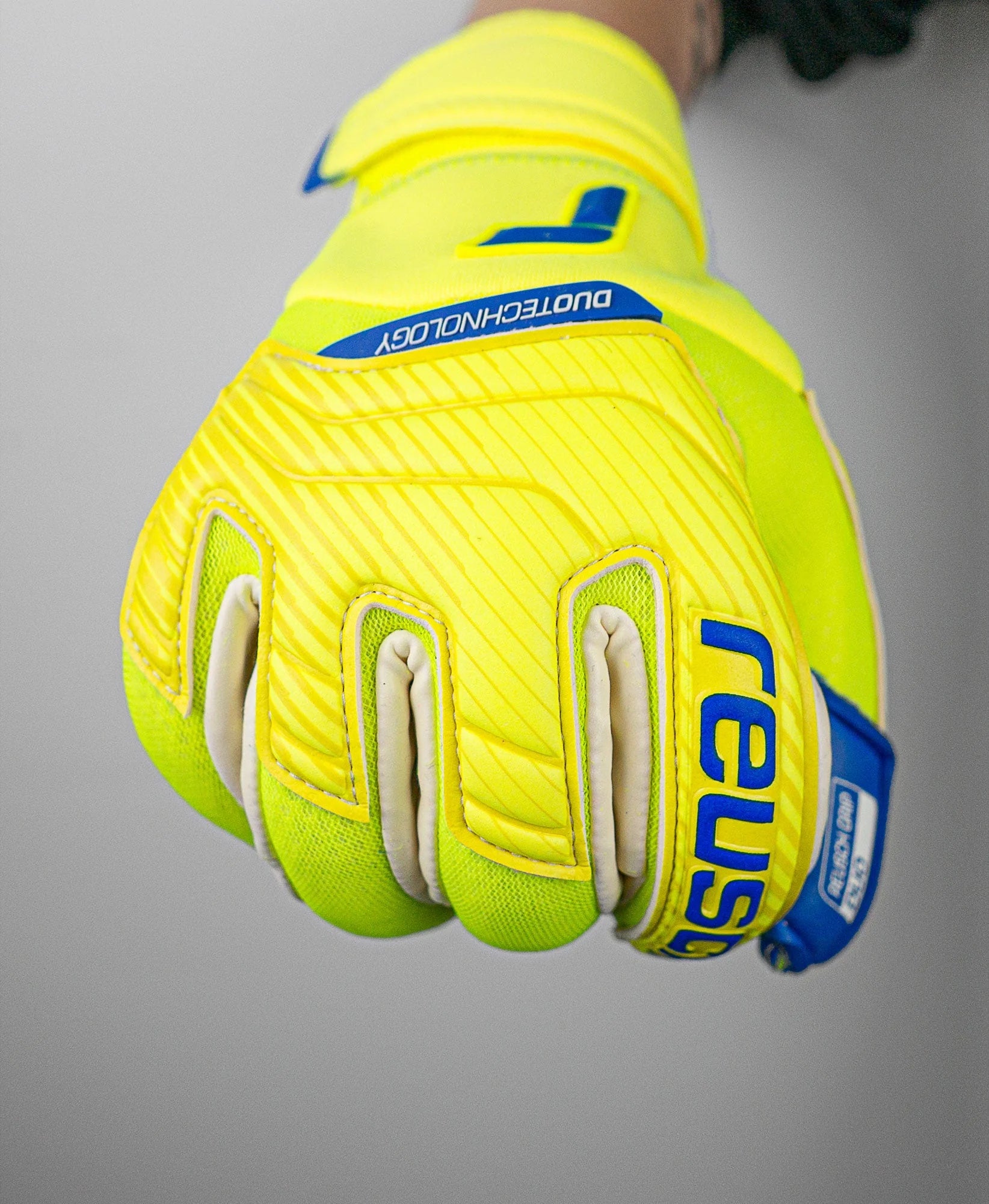 Reusch Attrakt Duo Ortho Tec Goalkeeper Gloves Fluo Yellow Blue