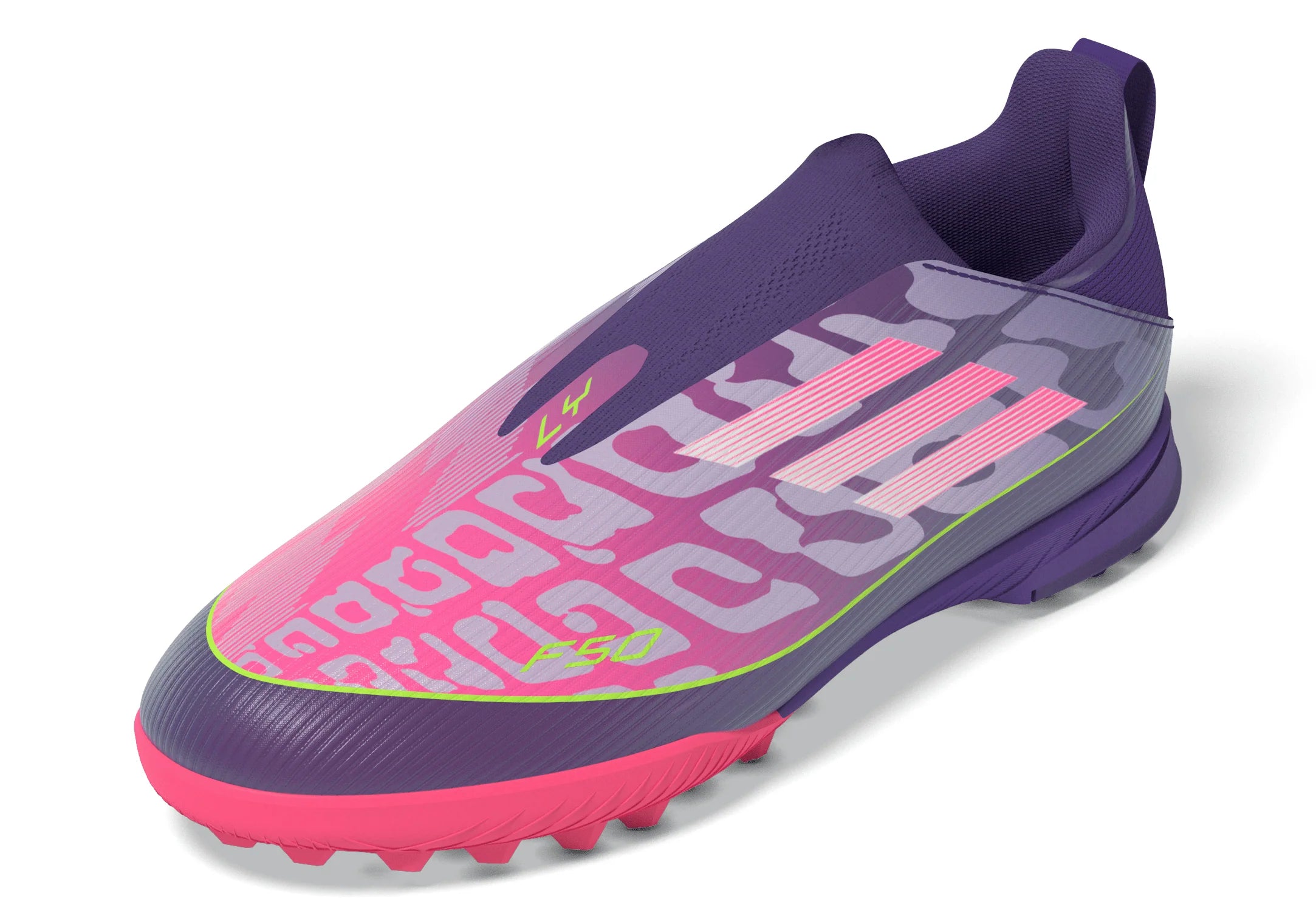 adidas F50 LEAGUE Laceless TF Youth Soccer Cleats Purple White Lemon