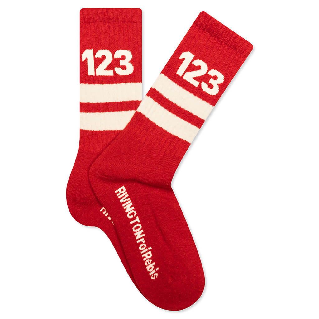 123 Socks Red Vintage White