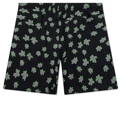 Floral Seersucker Shorts Black