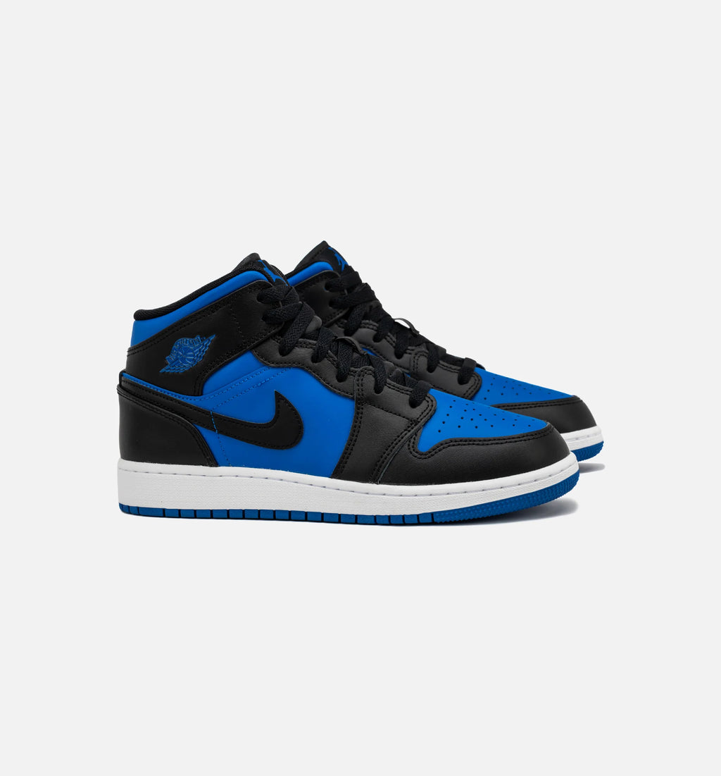 Air Jordan 1 Retro Mid Royal Blue Grade School Lifestyle Shoe Black Blue
