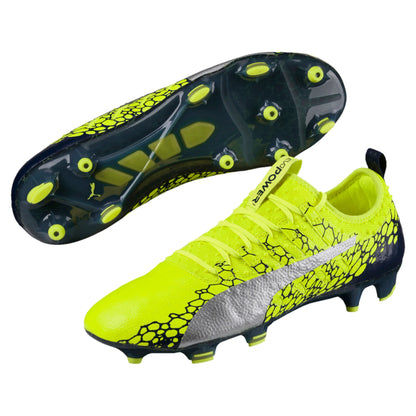 PUMA Evopower Vigor 1 Graphic FG Firm Ground Soccer Cleats Safety Yellow Silver