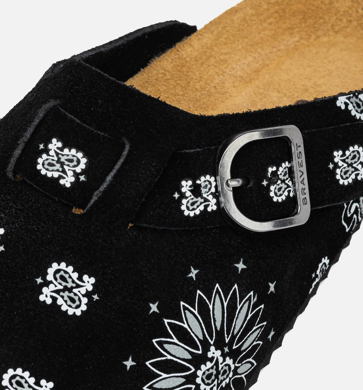 Two Tone Paisley Clog Mens Sandal Black White