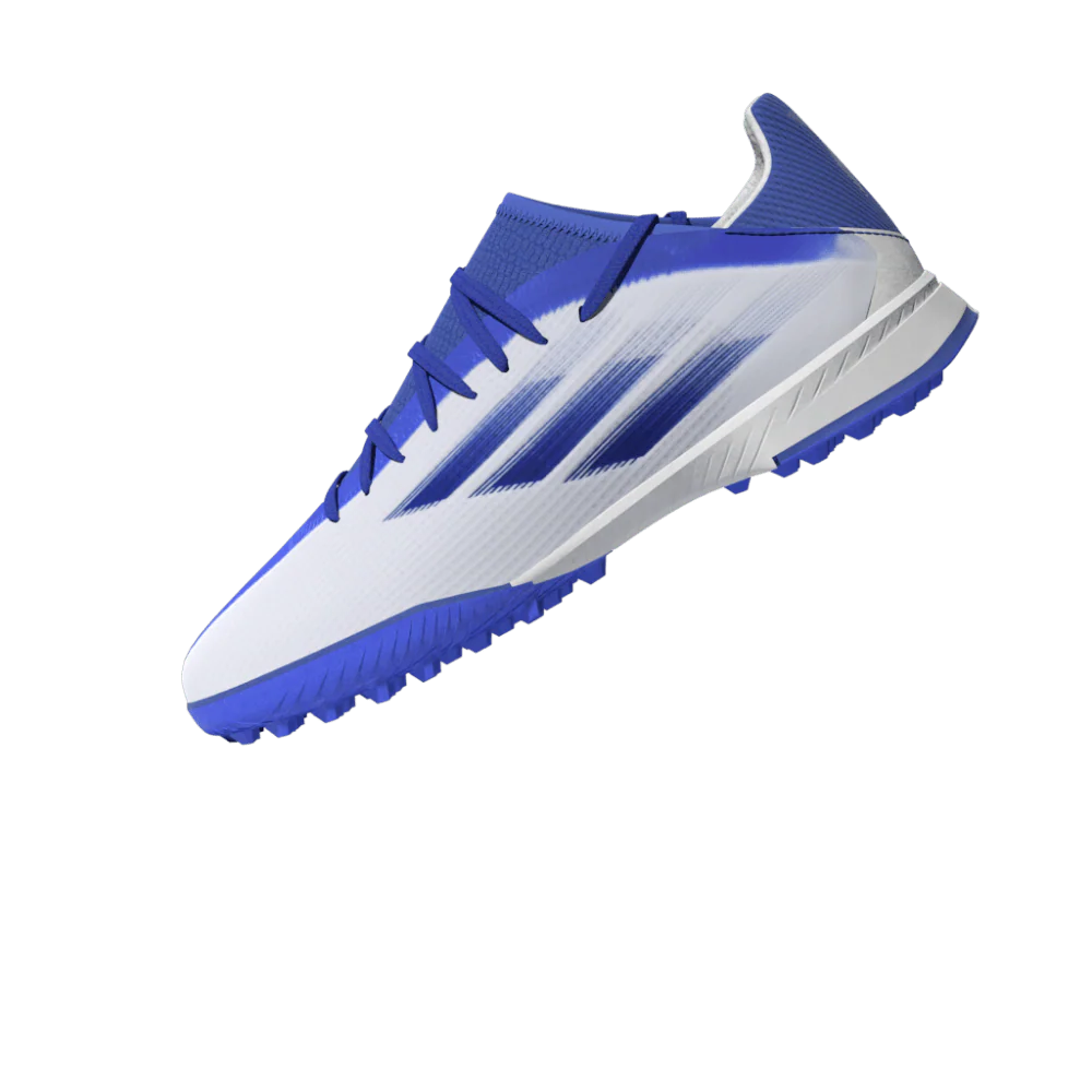 adidas Kids X Speed Flow3 TF J Turf Soccer Shoes White Blue
