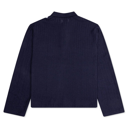 Long Sleeve Knit Polo Navy