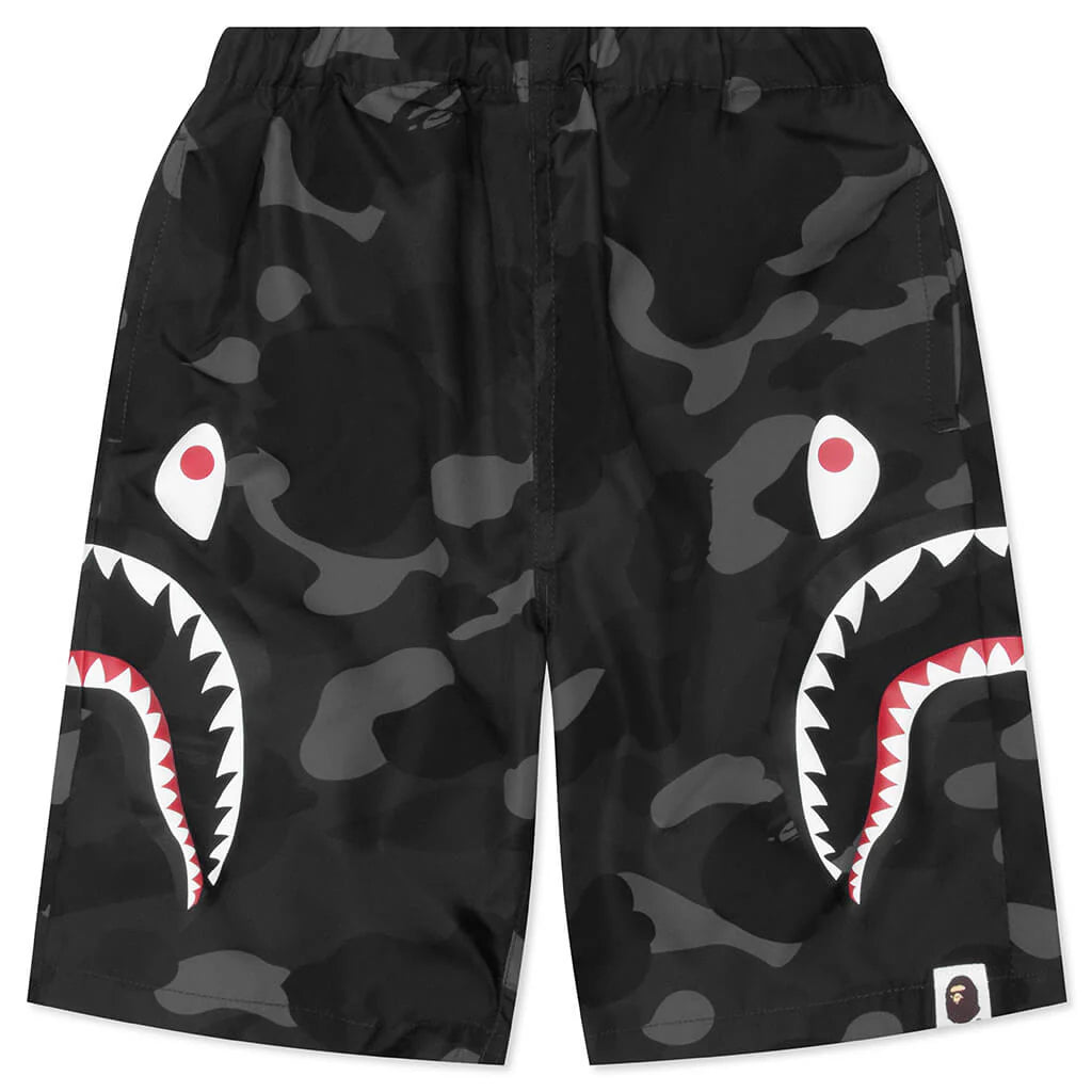 Kids Color Camo Side Shark Beach Shorts Black