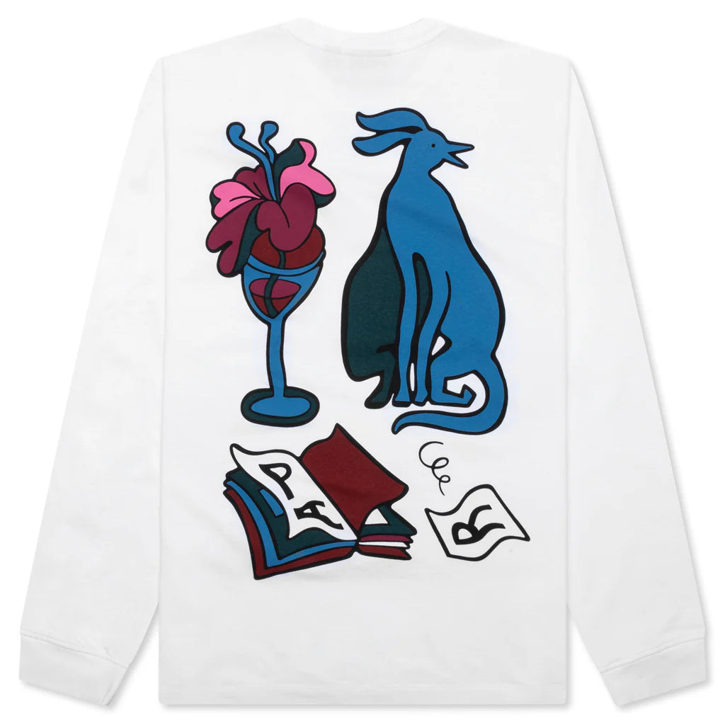 Wine and Books Long Sleeve T Shirt White