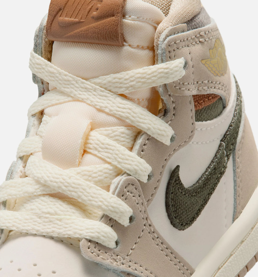 Air Jordan 1 Retro High OG Khaki Infant Toddler Lifestyle Shoe Khaki Sail Coconut Milk Cargo Khaki Free Shipping