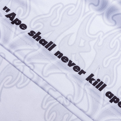 Flame Pattern Overall Print Half Zip Relax Fit Polo Shirt White