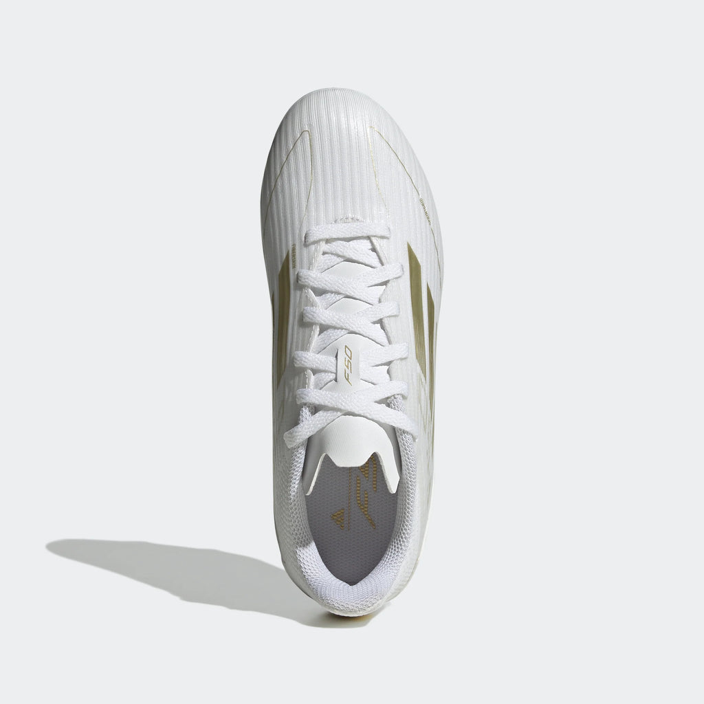 adidas F50 League Firm Multi Ground Youth Soccer Cleats White Gold Metallic White