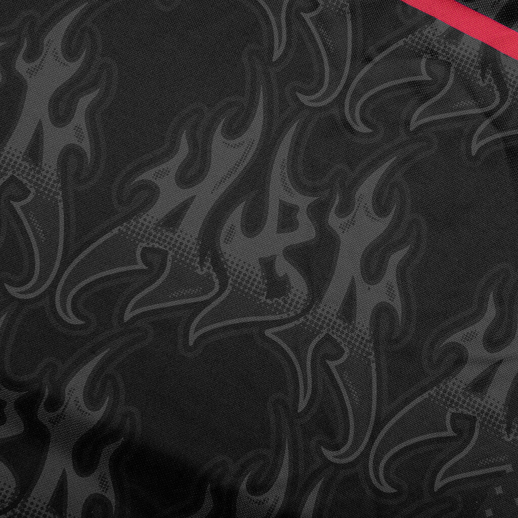 Flame Pattern Overall Print Half Zip Relax Fit Polo Shirt Black