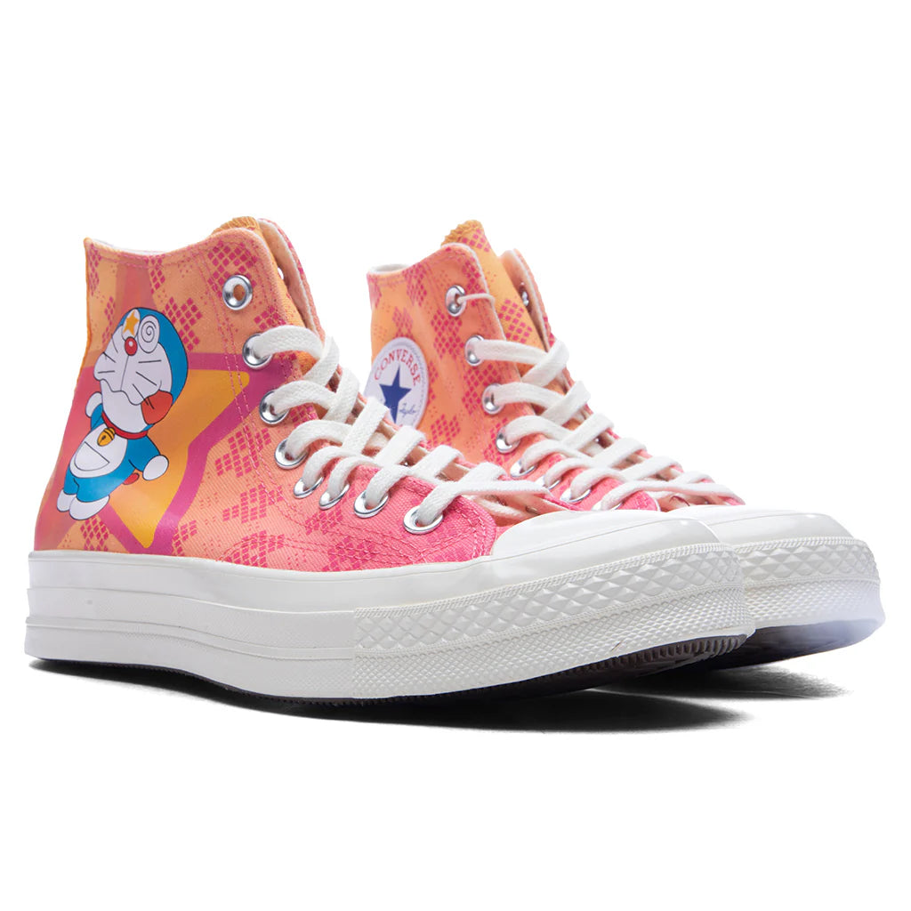 Converse x Doraemon Chuck 70 Hi Hawaiian Ocean Flamingo Habanero Gold