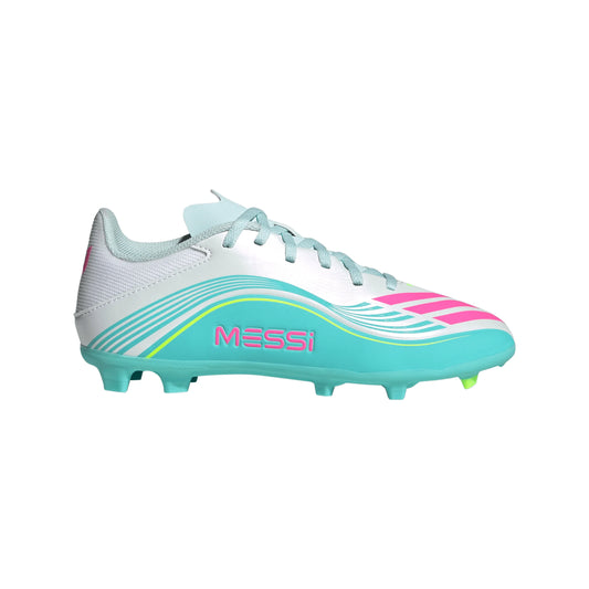 adidas F50 Messi League FG MG Firm Ground Multi Ground Youth Soccer Cleats White Pink Aqua