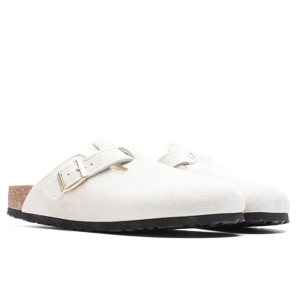 Womens Narrow Boston Shearling Suede Antique White