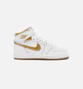 Air Jordan 1 Retro High OG White and Gold Preschool Lifestyle Shoe White Metallic Gold Light Brown