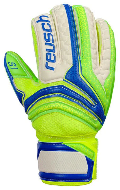 Reusch Serathor Prime S1 Finger Support Junior Goalkeeper Gloves Fluo Green Blue White
