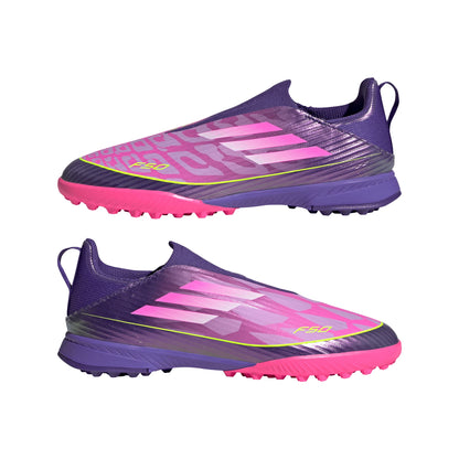 adidas F50 LEAGUE Laceless TF Youth Soccer Cleats Purple White Lemon
