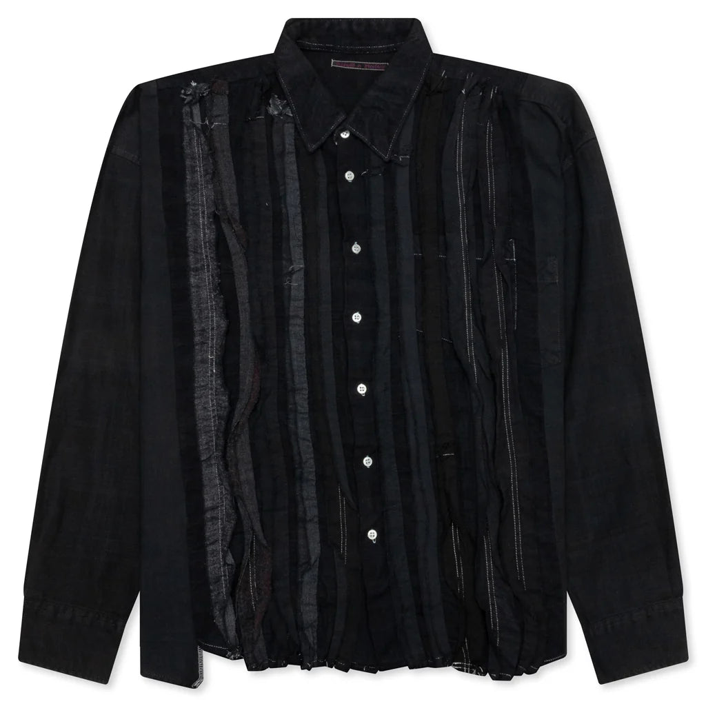 Over Dyed Ribbon Wide Shirt Black