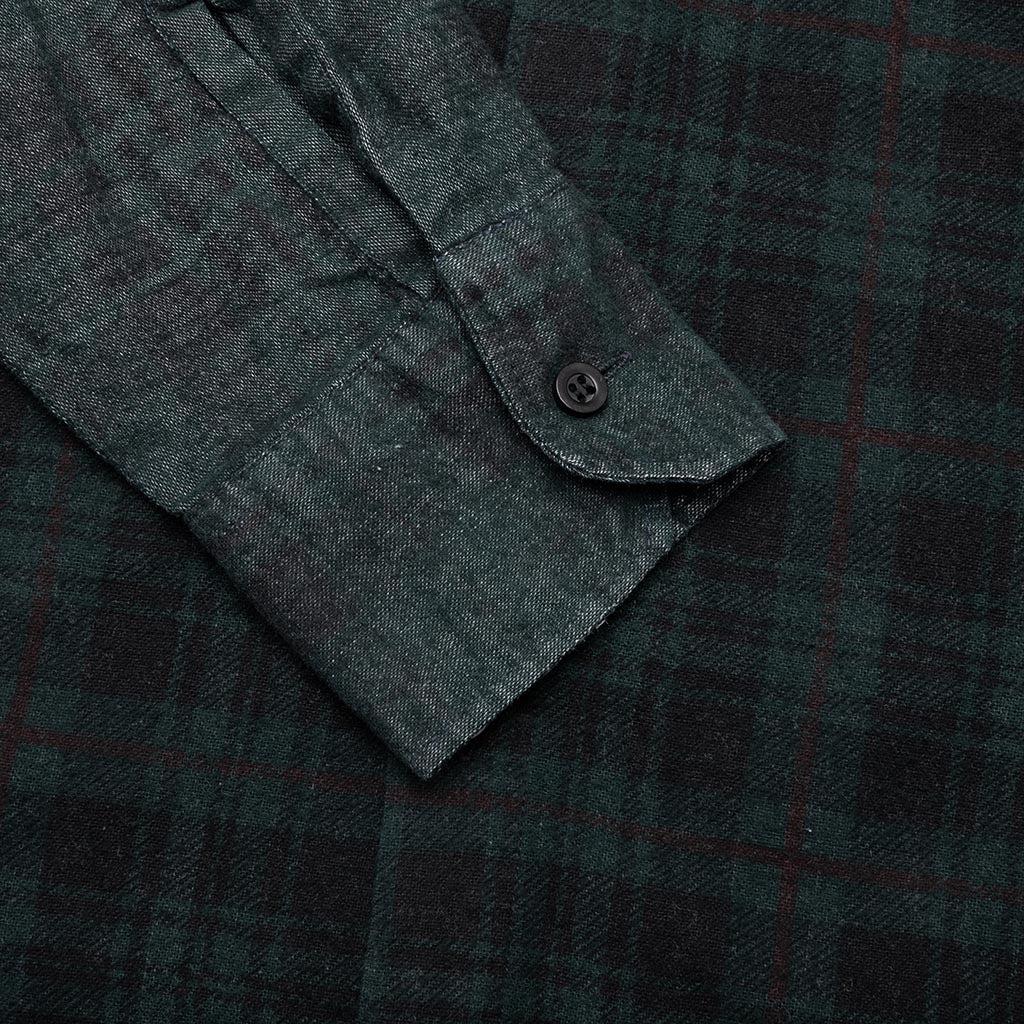 Flannel Shirt 7 Cuts Zipped Wide Shirt Over Dye Green
