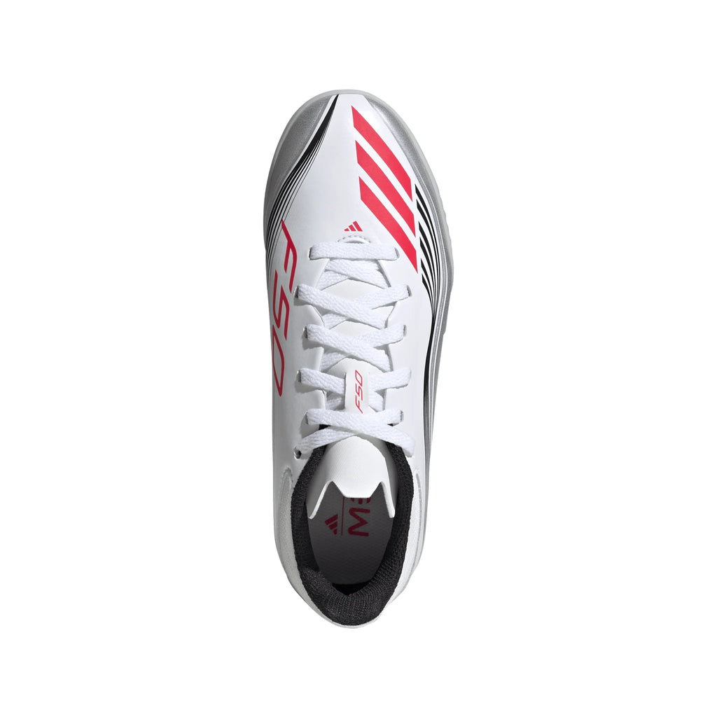 adidas F50 Messi League Turf Youth Soccer Cleats White Red Silver