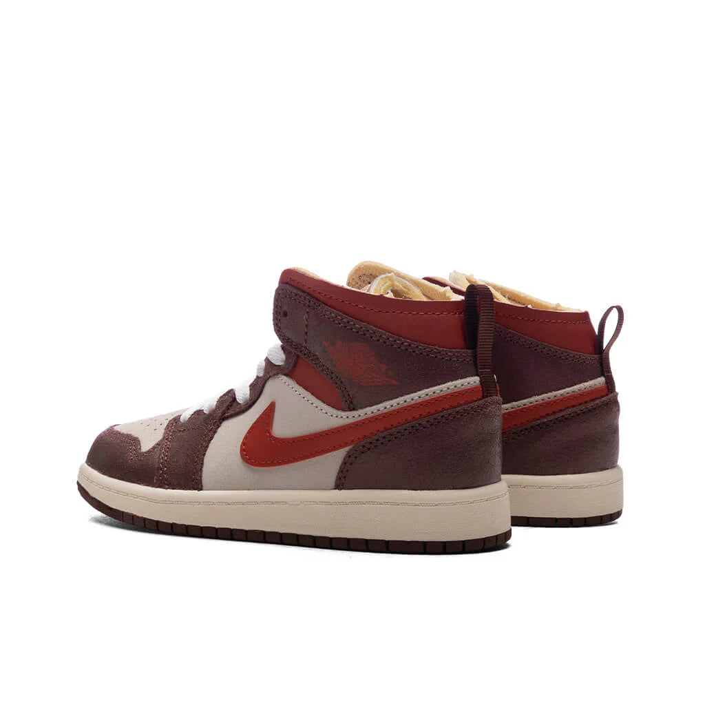 Jordan 1 Mid SE PS Coconut Milk Varsity Red Dark Pony