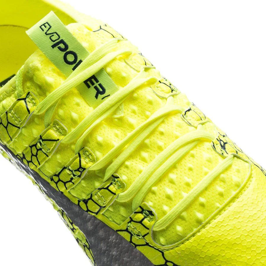 PUMA Evopower Vigor 1 Graphic FG Firm Ground Soccer Cleats Safety Yellow Silver