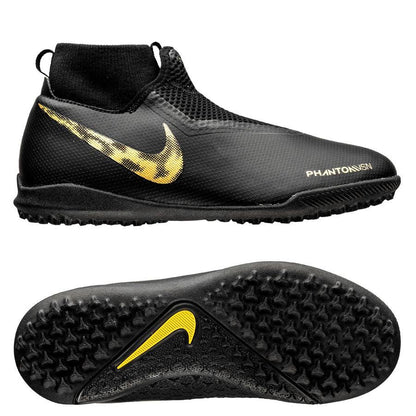 Nike JR Phantom Vision Academy TF Turf Soccer Cleats Black Gold
